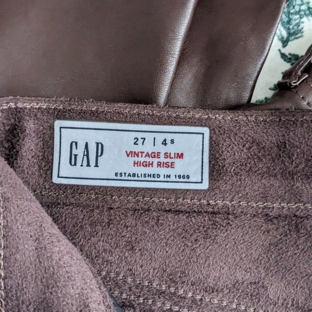 GAP High Rise Vegan Leather Vintage Slim Pants 4/27 Short Espresso Brown - Picture 3 of 7